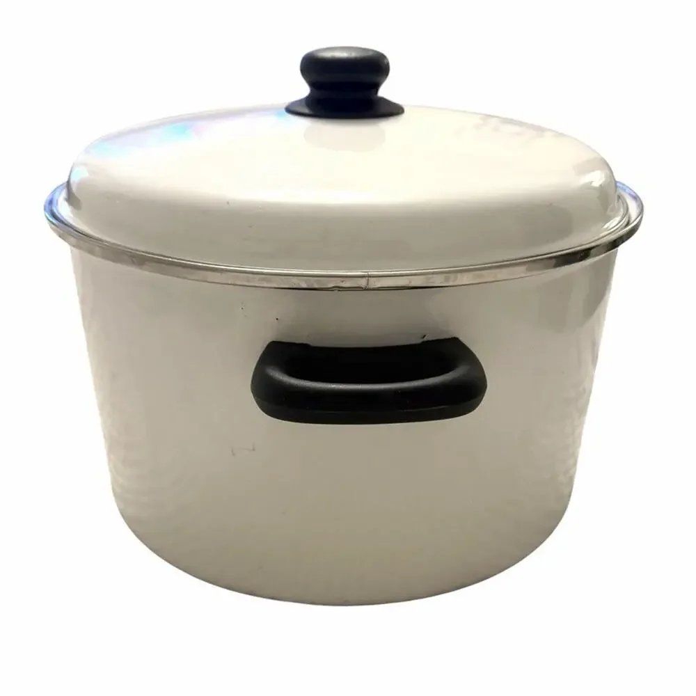 Vintage Megaware Enamel Stock Pot 12 Quart White Made in Spain 3602-C
